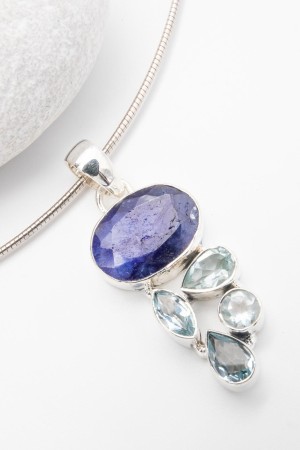 Set Cercei si Pandantiv din Argint 925 cu Piatra Safir si Topaz [2]