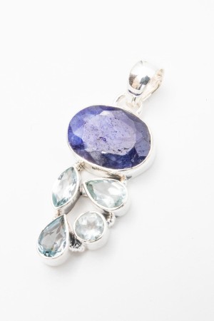 Set Cercei si Pandantiv din Argint 925 cu Piatra Safir si Topaz