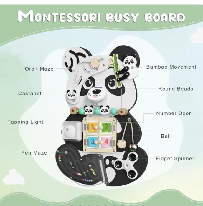 Montessori Panda Busy Board din Lemn [4]