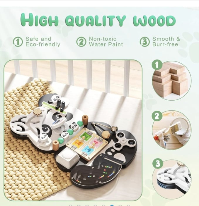 Montessori Panda Busy Board din Lemn [6]