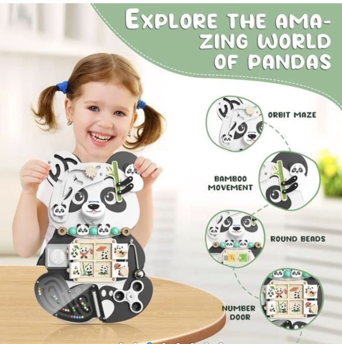 Montessori Panda Busy Board din Lemn [3]