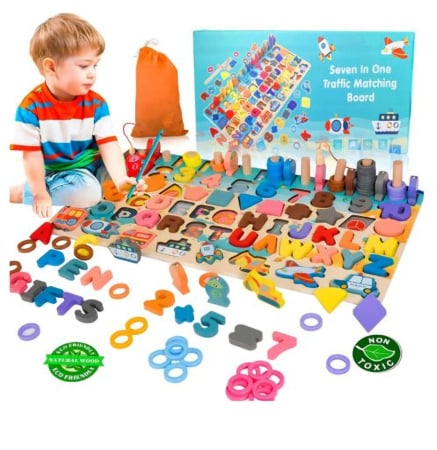 Jucarii Educative din Lemn - Joc Montessori Logaritmic 7 in 1