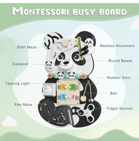Montessori Panda Busy Board din Lemn [3]