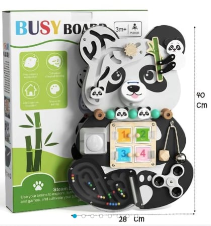 Jucarii Educative din Lemn - Montessori Panda Busy Board din Lemn