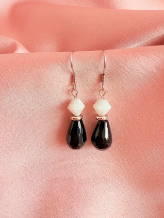 Earrings - Cercei cu Onix Negru si Piatra Lunii