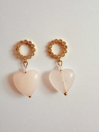 Earrings - Cercei Inima Cuartz Roz