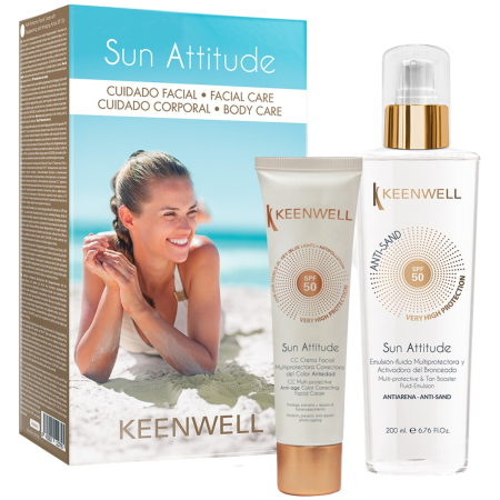 Creme colorante pentru fata - KEENWELL Sun Attitude Set: Cc Crema De Fata Spf50, 60 Ml + Fluid De Protectie Solara Spf50, 200 Ml