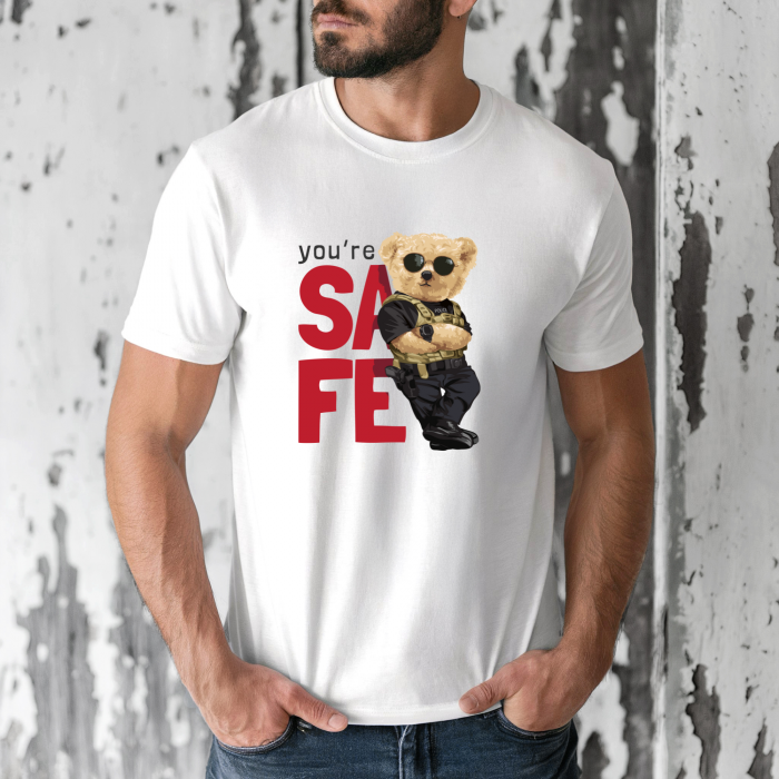 Tricou barbati din bumbac 100% regular fit,Alb,marimea L,Ursulet 31 [1]