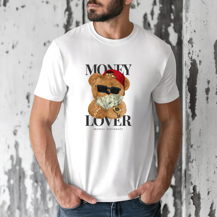 Tricou barbati din bumbac 100% regular fit,Alb,marimea M,Ursulet 4 [1]