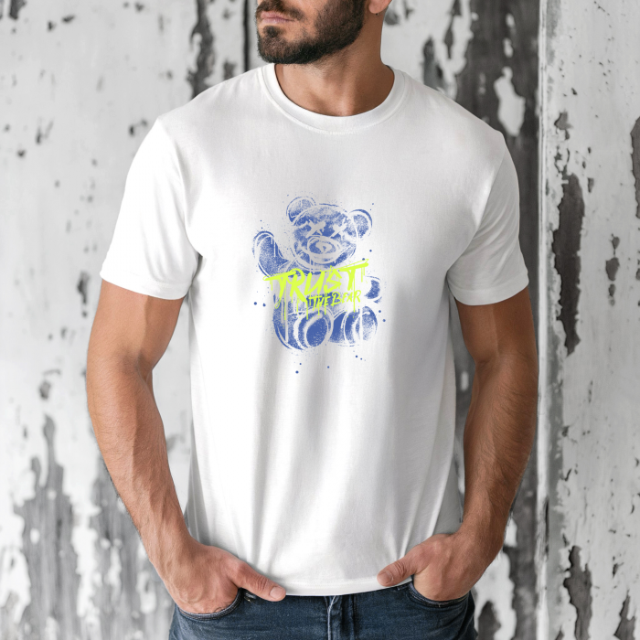 Tricou barbati din bumbac 100% regular fit,Alb,marimea M,Ursulet 47 [1]