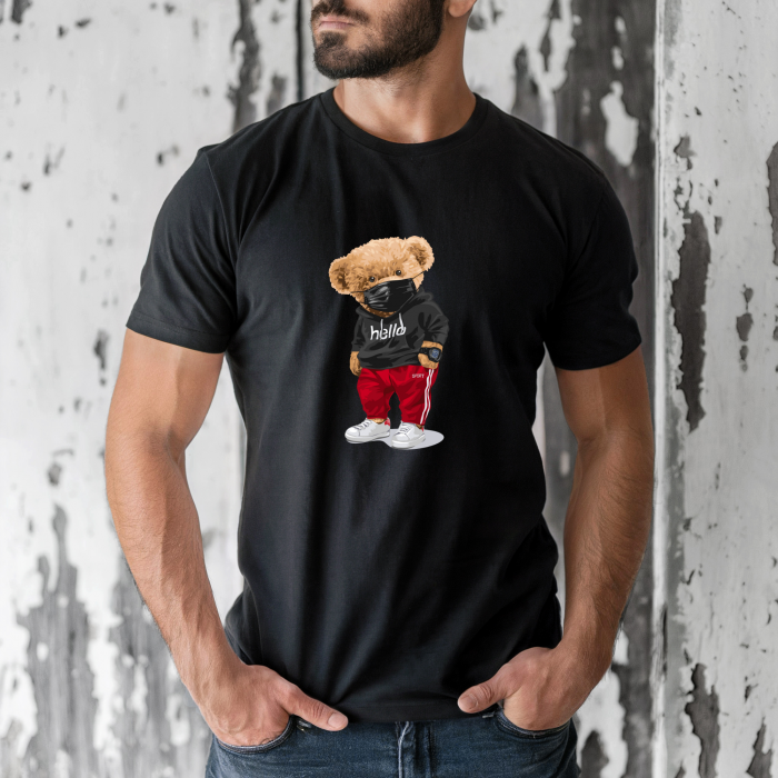Tricou barbati din bumbac 100% regular fit,Negru,marimea XXL,Ursulet 71 [1]