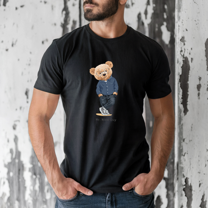 Tricou barbati din bumbac 100% regular fit,Negru,marimea XXL,Ursulet 75 [1]