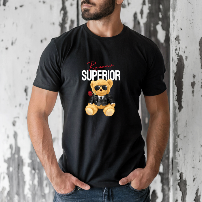 Tricou barbati din bumbac 100% regular fit,Negru,marimea M,Ursulet 62 [1]