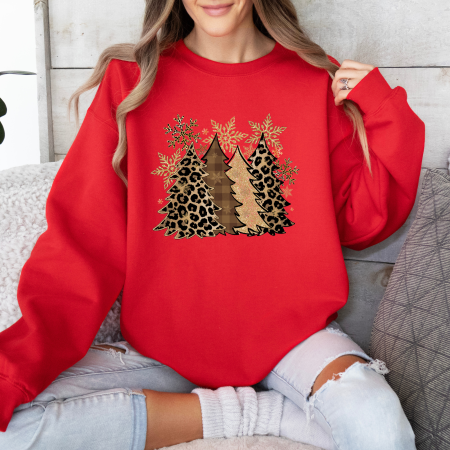 Bluze dama de Craciun - Bluza dama oversize Leopard Christmas Trees