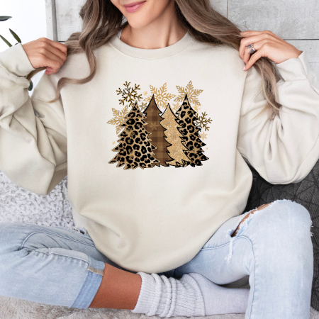 Bluze dama de Craciun - Bluza dama oversize Leopard Christmas Trees