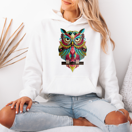 Hanorace dama - Hanorac dama cu gluga Owl Spirit – Black & White Edition
