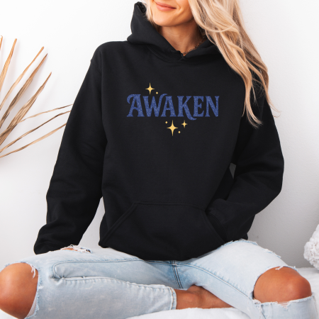 Hanorace dama cu mesaje inspirationale - Hanorac dama cu gluga Awaken – Black & White Edition