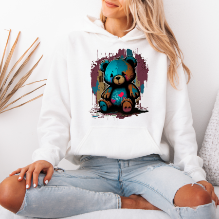 Hanorace dama cu ursuleti - Hanorac dama cu gluga Broken Heart Bear – Black & White Edition