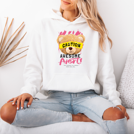 Hanorace dama - Hanorac dama cu gluga Caution Awesome Alert