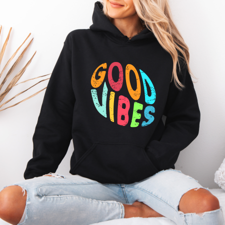 Hanorace dama cu mesaje - Hanorac dama cu gluga Good Vibes – Black & White Edition