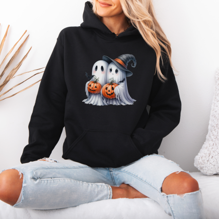 Hanorace dama Halloween - Hanorac dama cu gluga Sweet Ghosts Hoodie – Black & White Edition