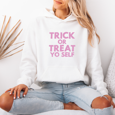 Hanorace dama Halloween - Hanorac dama cu gluga Trick or Treat Yo Self – Black & White Edition