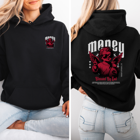 Hanorace dama Street & Urban Art - Hanorac dama cu gluga Money Blessed by God