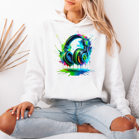 Hanorace dama - Hanorac dama cu gluga Neon Beats – Black & White Edition
