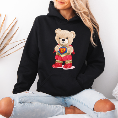 Hanorace dama cu ursuleti - Hanorac dama cu gluga Teddy Superhero – Black & White Edition