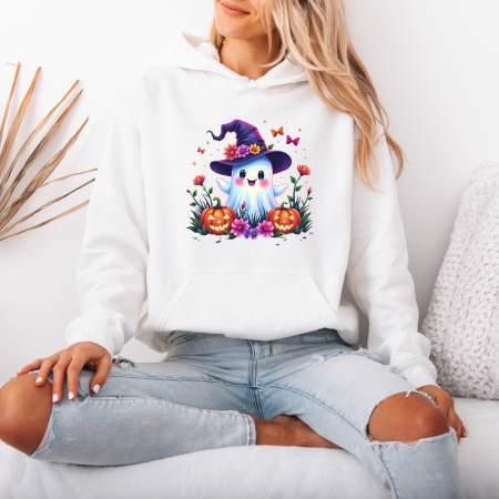 Hanorace dama - Hanorac dama cu gluga Colorful Witch Ghost – Black & White Edition