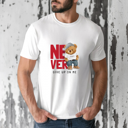 Tricouri barbati - Tricou barbati din bumbac 100% regular fit,Alb,marimea S,Ursulet 10