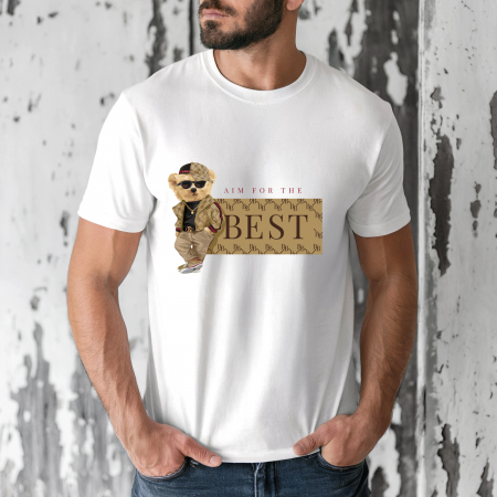 Tricouri barbati - Tricou barbati din bumbac 100% regular fit,Alb,marimea S,Ursulet 11