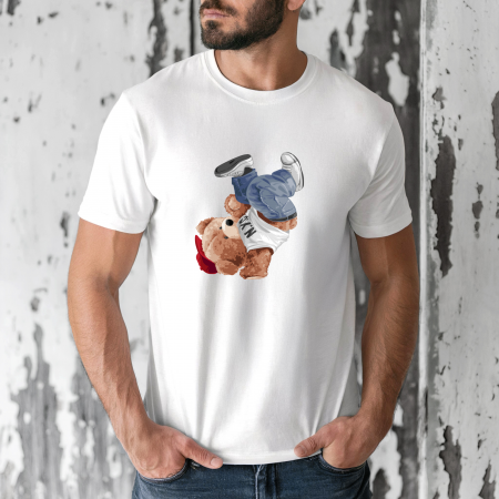 Tricouri barbati - Tricou barbati din bumbac 100% regular fit,Alb,marimea XXL,Ursulet 12