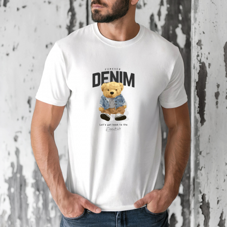 Tricouri barbati - Tricou barbati din bumbac 100% regular fit,Alb,marimea S,Ursulet 15