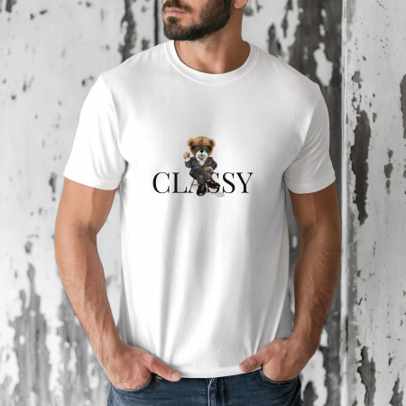 Tricouri barbati - Tricou barbati din bumbac 100% regular fit,Alb,marimea S,Ursulet 16