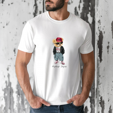 Tricouri barbati - Tricou barbati din bumbac 100% regular fit,Alb,marimea XXL,Ursulet 18