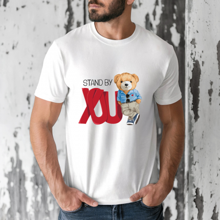 Tricouri barbati - Tricou barbati din bumbac 100% regular fit,Alb,marimea XXL,Ursulet 20