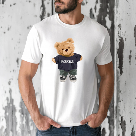 Tricouri barbati - Tricou barbati din bumbac 100% regular fit,Alb,marimea XXL,Ursulet 21