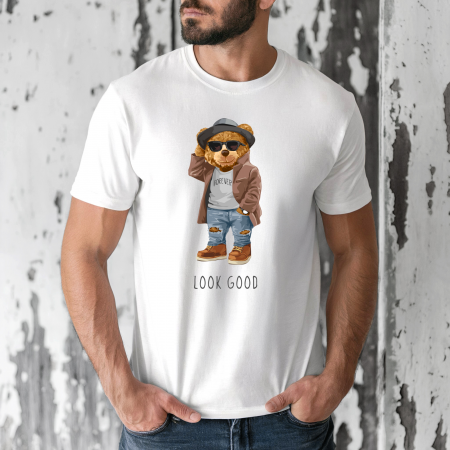 Tricouri barbati - Tricou barbati din bumbac 100% regular fit,Alb,marimea XXL,Ursulet 22
