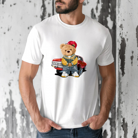 Tricouri barbati - Tricou barbati din bumbac 100% regular fit,Alb,marimea XXL,Ursulet 23