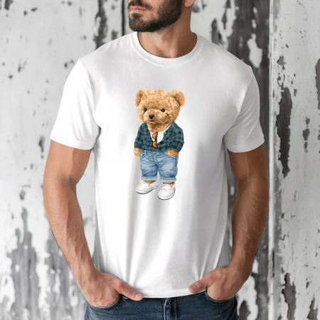 Tricouri barbati - Tricou barbati din bumbac 100% regular fit,Alb,marimea XXL,Ursulet 24
