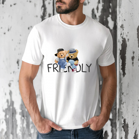 Tricouri barbati - Tricou barbati din bumbac 100% regular fit,Alb,marimea XXL,Ursulet 25