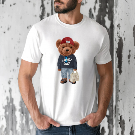 Tricouri barbati - Tricou barbati din bumbac 100% regular fit,Alb,marimea XXL,Ursulet 26