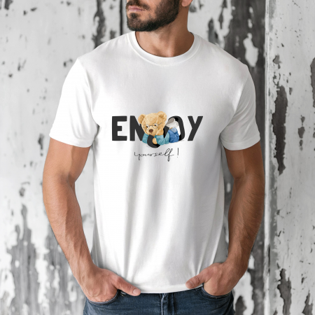 Tricouri barbati - Tricou barbati din bumbac 100% regular fit,Alb,marimea XXL,Ursulet 30