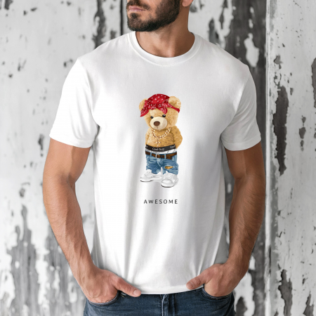 Tricouri barbati - Tricou barbati din bumbac 100% regular fit,Alb,marimea XXL,Ursulet 33