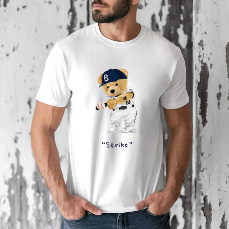 Tricouri barbati - Tricou barbati din bumbac 100% regular fit,Alb,marimea M,Ursulet 34