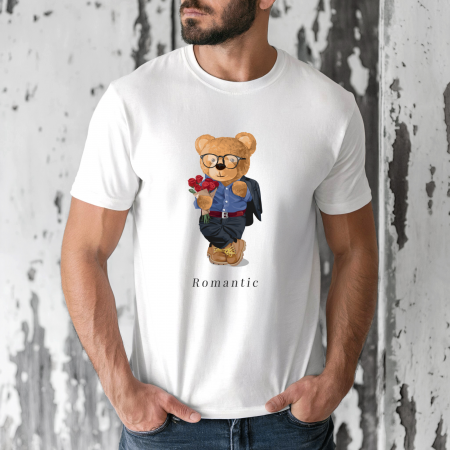 Tricouri barbati - Tricou barbati din bumbac 100% regular fit,Alb,marimea XXL,Ursulet 38