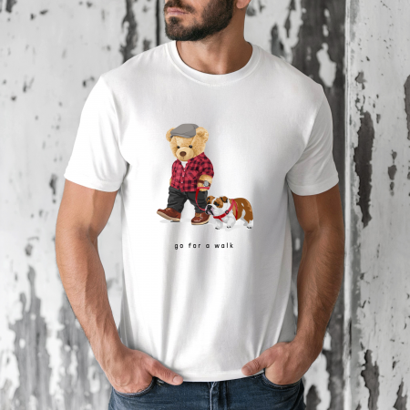 Tricouri barbati - Tricou barbati din bumbac 100% regular fit,Alb,marimea M,Ursulet 39