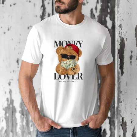Tricouri barbati - Tricou barbati din bumbac 100% regular fit,Alb,marimea S,Ursulet 4