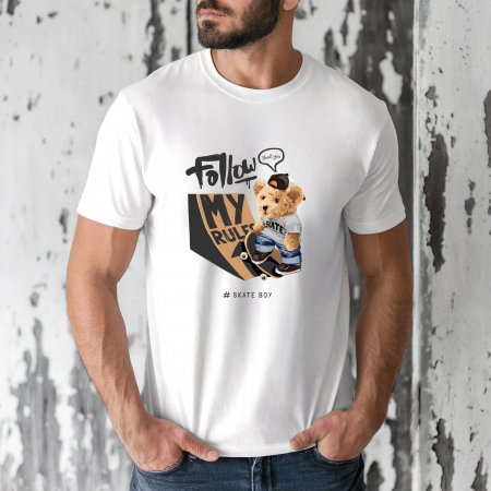 Tricouri barbati - Tricou barbati din bumbac 100% regular fit,Alb,marimea M,Ursulet 40